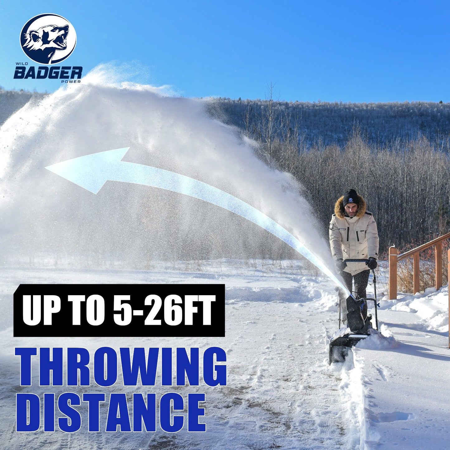 Wild Badger 40V 20 in Cordless Electric Snow Blower with 2 Pcs 4.0Ah Battery & Led Headlight - WILD BADGER POWER