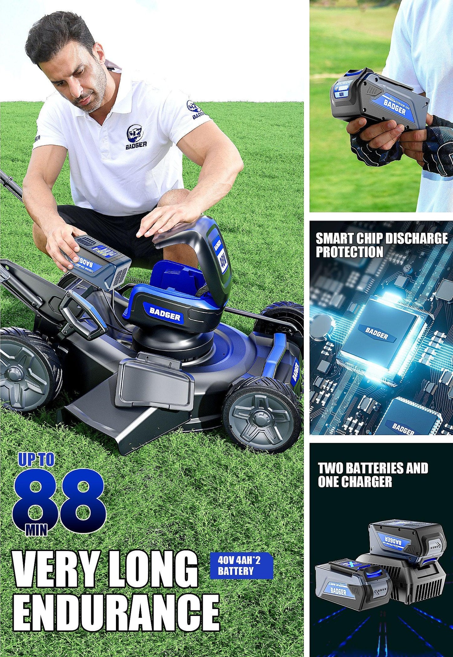 40V Electric Weed Eater & Leaf Blower & 40V 21 In Cordless Self Propelled Electric Lawn Mower Combo Kit - WILD BADGER POWER