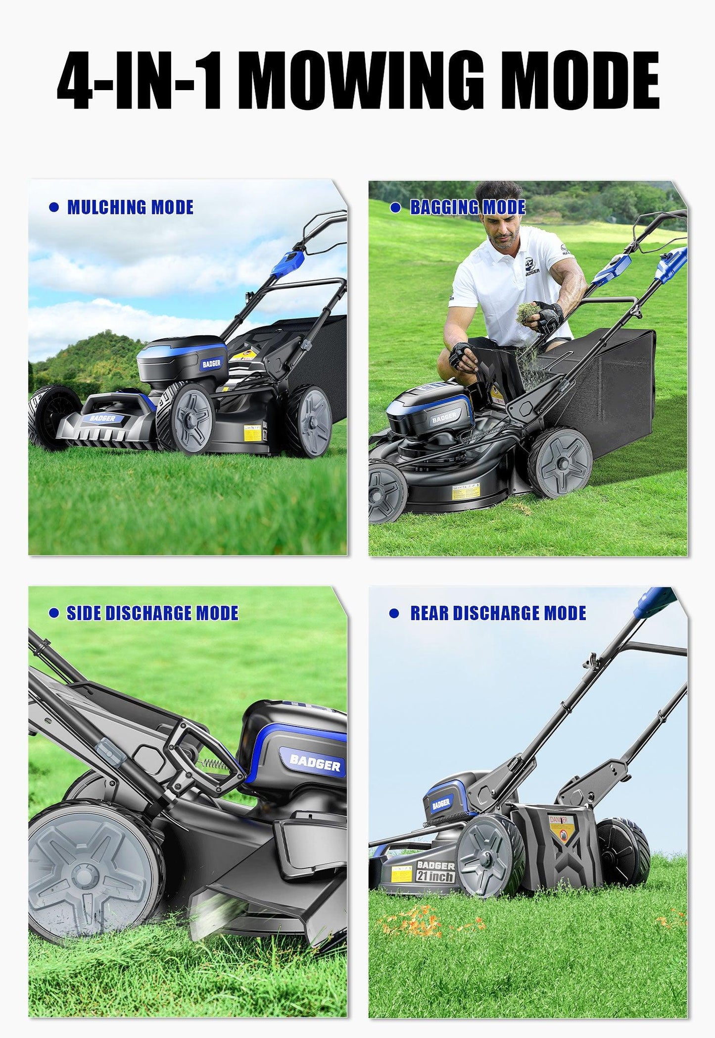 40V Electric Weed Eater & Leaf Blower & 40V 21 In Cordless Self Propelled Electric Lawn Mower Combo Kit - WILD BADGER POWER