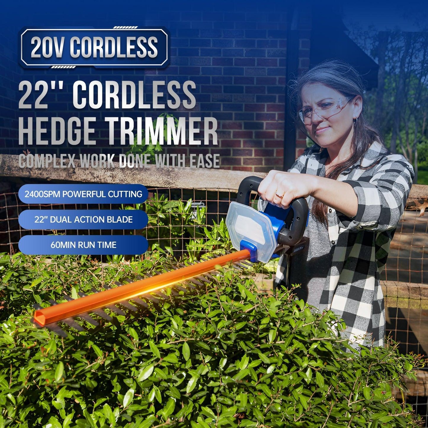 Wild Badger Power Cordless 20 Volt 22-inch Hedge Trimmer, TOOL ONLY - WILD BADGER POWER