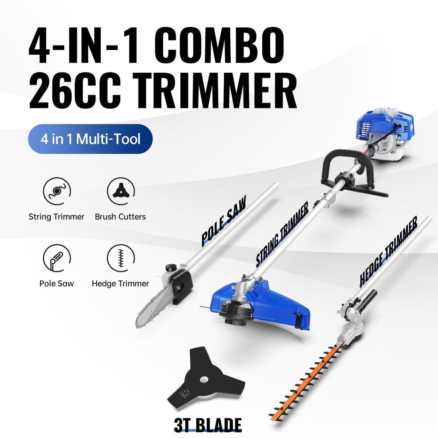 26cc Weed Wacker Gas Powered 4-in-1 String Trimmer & 26cc Leaf Blower l Strong Air Flow for Leaf Sand Gravel Snow Leaf Blower Combo Kit - WILD BADGER POWER