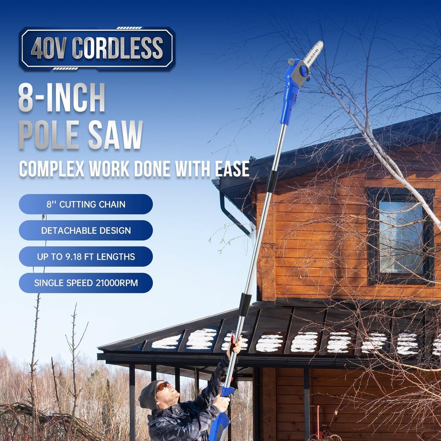 40v 16" Cordless Electric Brushless Chainsaw & 40V 8”-9.18” Portable Cordless Electric Pole Saw Combo Kit - WILD BADGER POWER