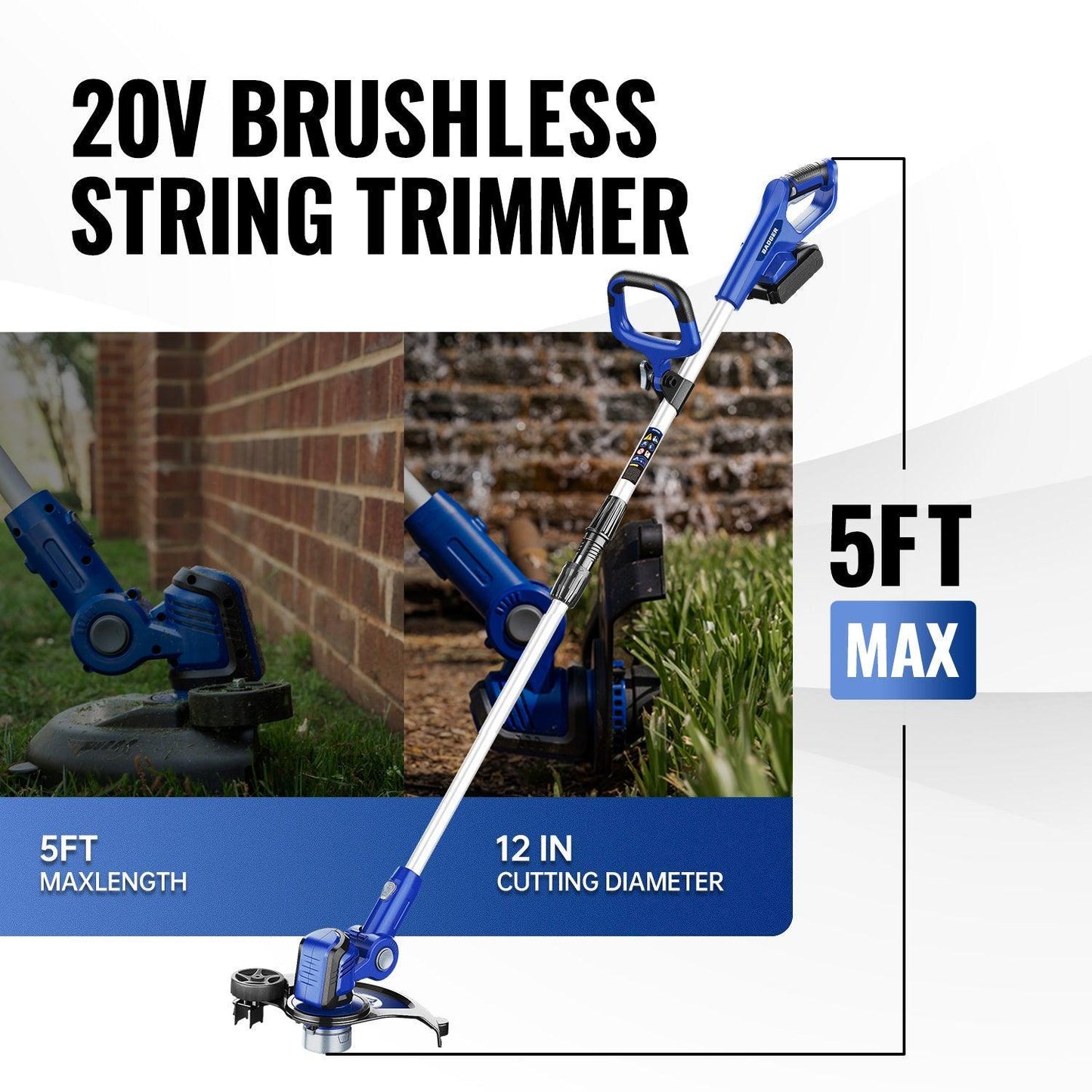 20V Fast-Charging Electric Weed Wacker & Leaf Blower & 20v Hedge Trimmer Upgrated, 22" Cordless Combo kit - WILD BADGER POWER