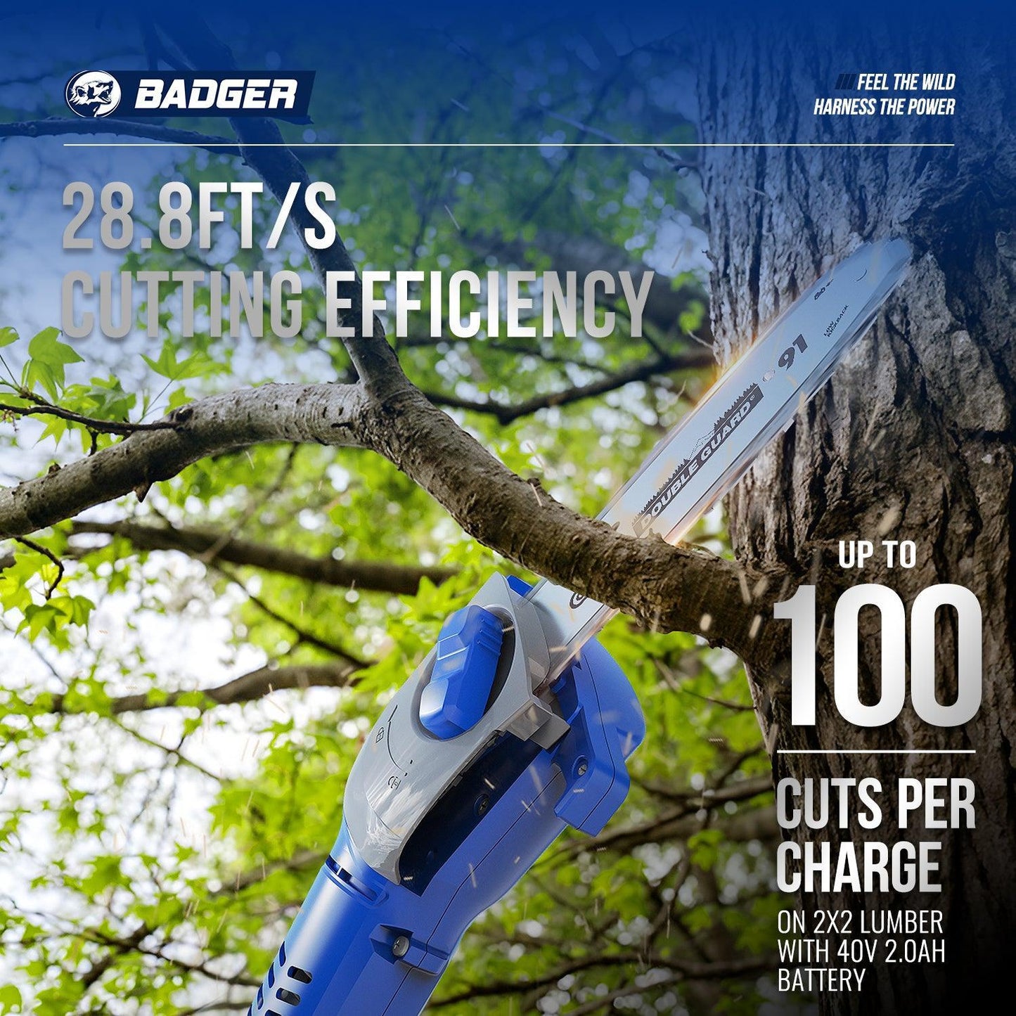 40v 16" Cordless Electric Brushless Chainsaw & 40V 8”-9.18” Portable Cordless Electric Pole Saw Combo Kit - WILD BADGER POWER