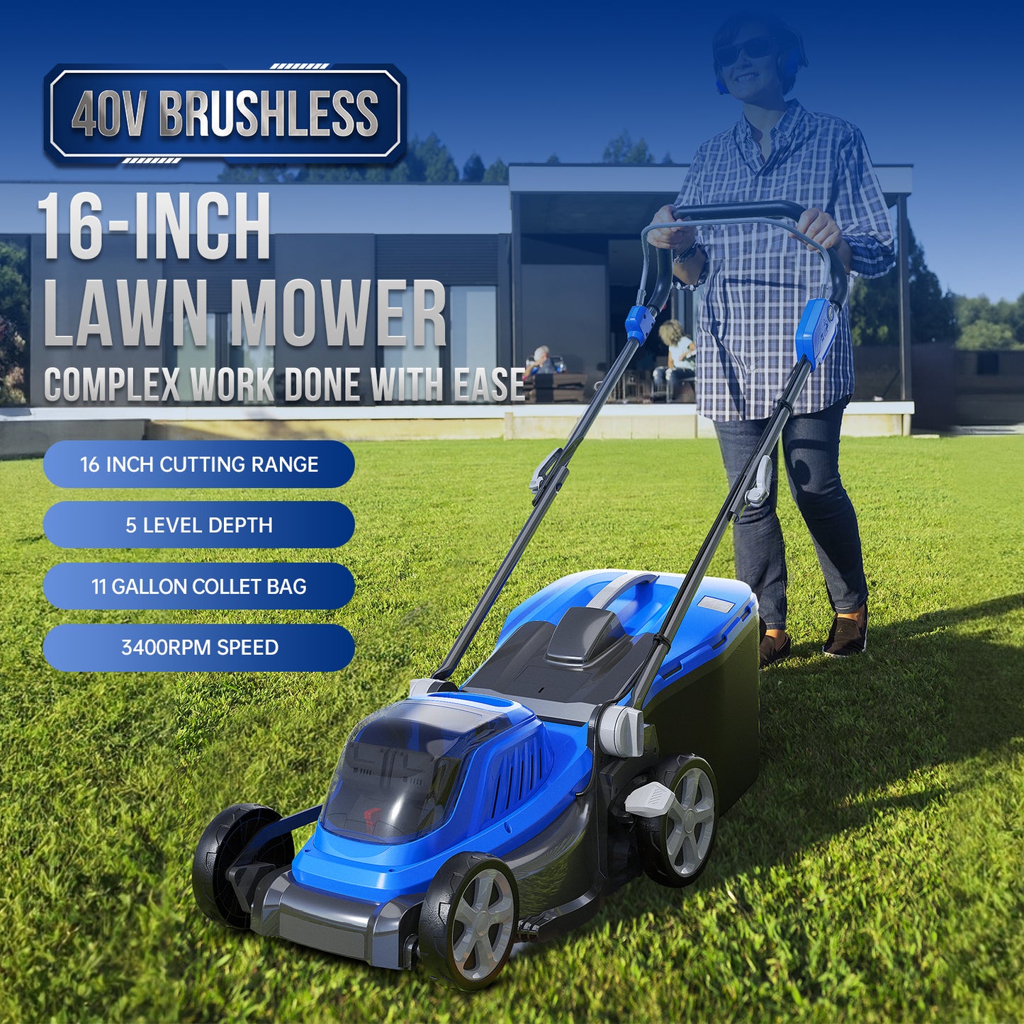 40V Electric Weed Eater & Leaf Blower & 40V 16 In Cordless Brushless Electric Lawn Mower Combo Kit - WILD BADGER POWER
