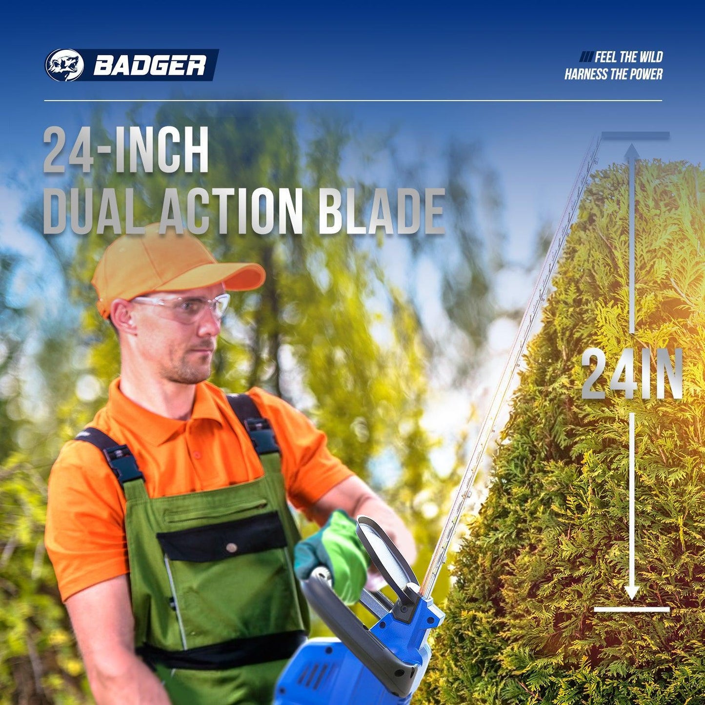 40V Hedge Trimmer Powerful Cordless Electric - WILD BADGER POWER