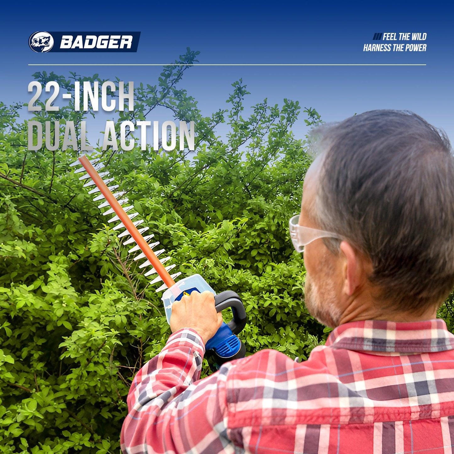 Wild Badger Power Cordless 20 Volt 22-inch Hedge Trimmer, TOOL ONLY - WILD BADGER POWER