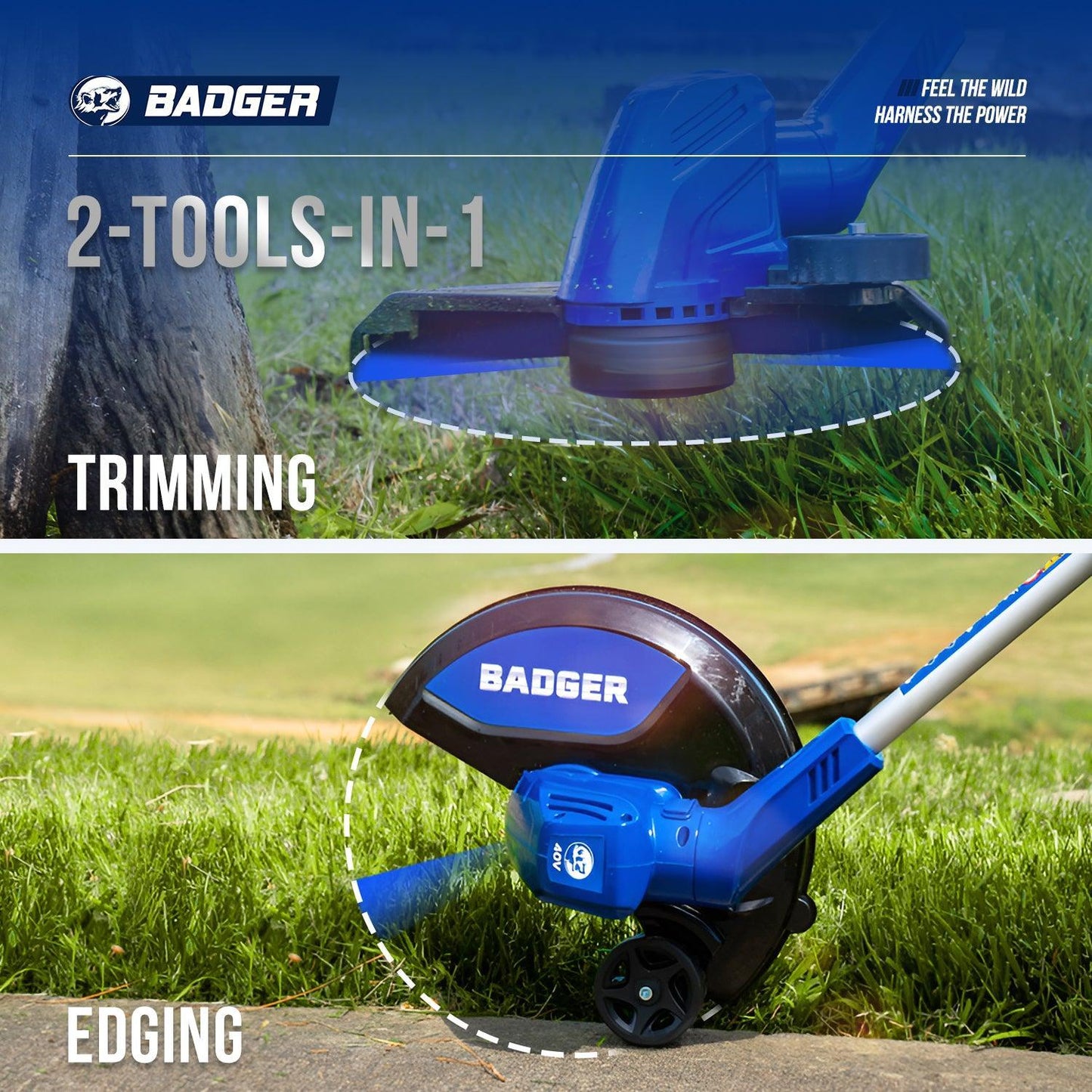 40V 2-in-1 Electric String Trimmer Edger & 40V 16 In Cordless Brushless Electric Lawn Mower Combo Kit - WILD BADGER POWER