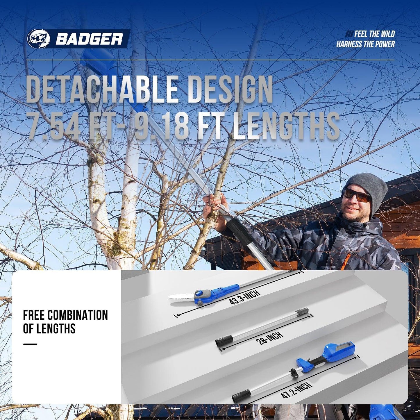 40v 16" Cordless Electric Brushless Chainsaw & 40V 8”-9.18” Portable Cordless Electric Pole Saw Combo Kit - WILD BADGER POWER