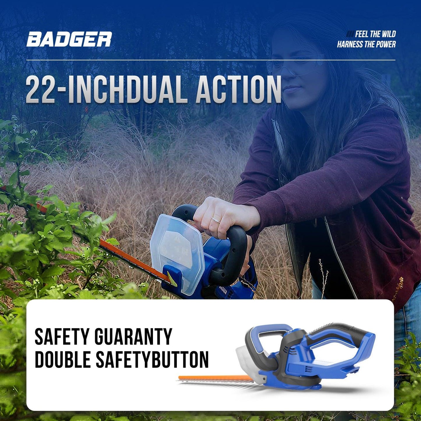 20V Adjustable Electric String Trimmer & Leaf Blower & 20v Hedge Trimmer Upgrated, 22" Cordless with Guard & Bumper Combo kit - WILD BADGER POWER