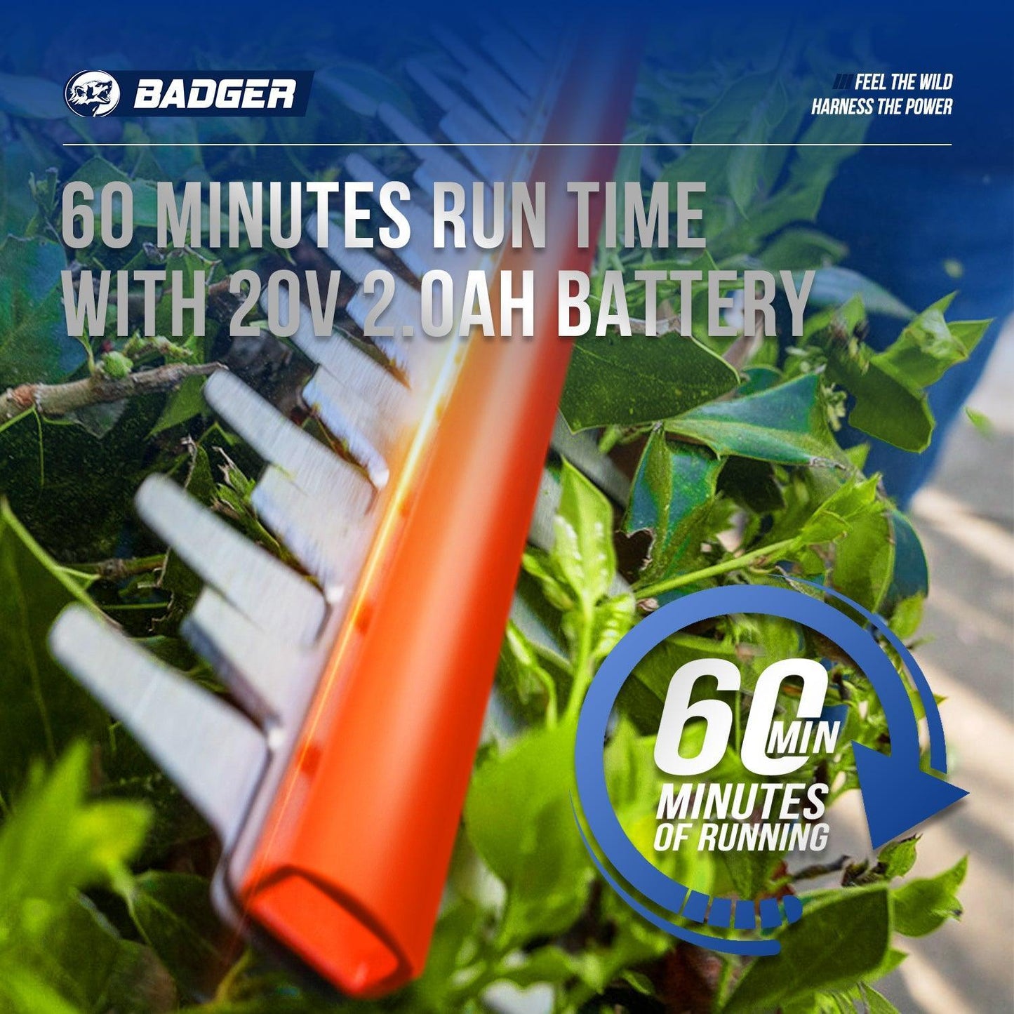 Wild Badger Power Cordless 20 Volt 22-inch Hedge Trimmer, TOOL ONLY - WILD BADGER POWER