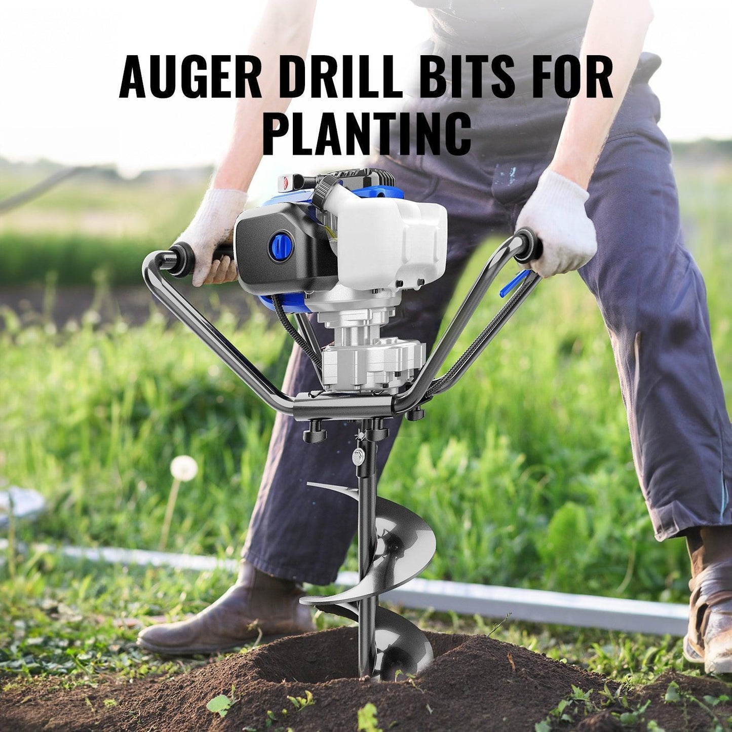 53cc 2-Cycle Post Hole Digger Gas Powered & 53cc Garden Tiller Mini Cultivator Powerful Liftable Booster Rod Tilling Tool Combo Kit - WILD BADGER POWER