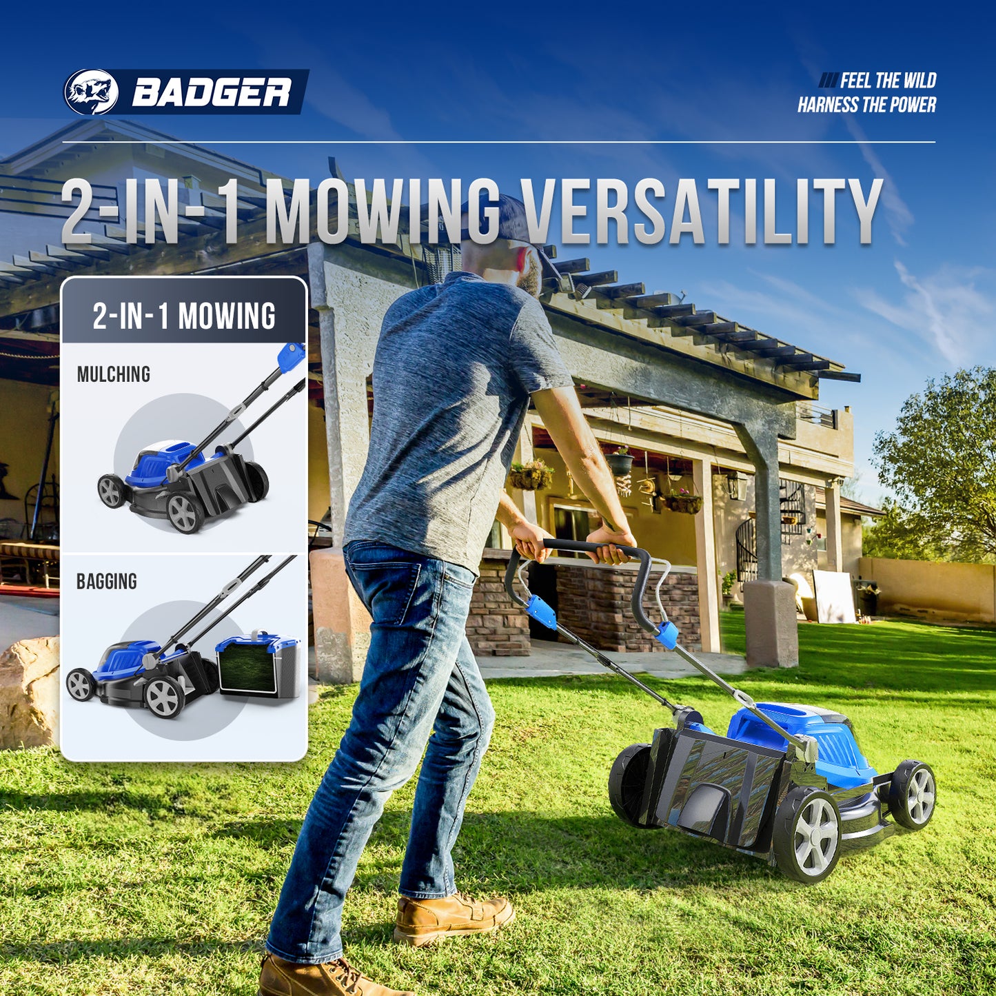 40V Electric Weed Eater & Leaf Blower & 40V 16 In Cordless Brushless Electric Lawn Mower Combo Kit - WILD BADGER POWER