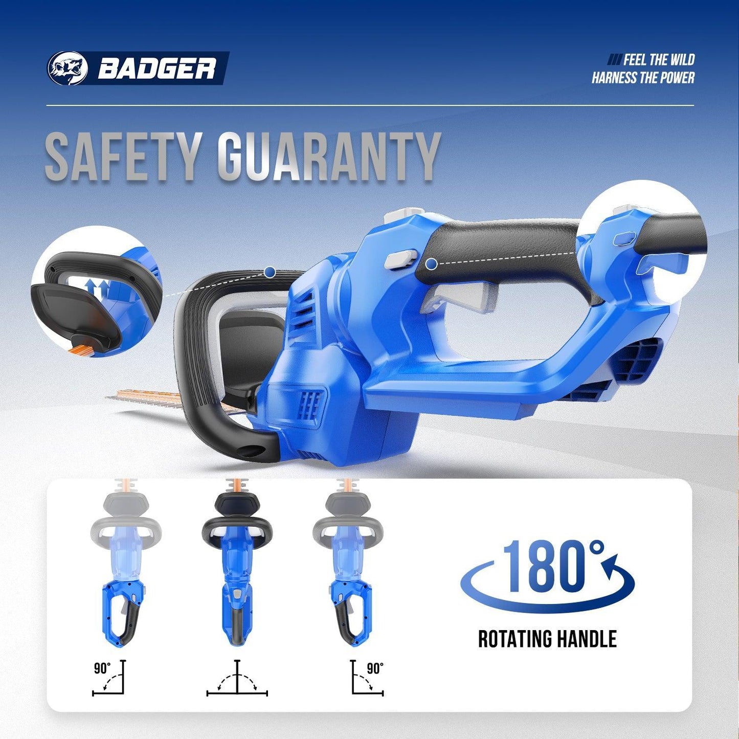 40V Hedge Trimmer Powerful Cordless Electric - WILD BADGER POWER