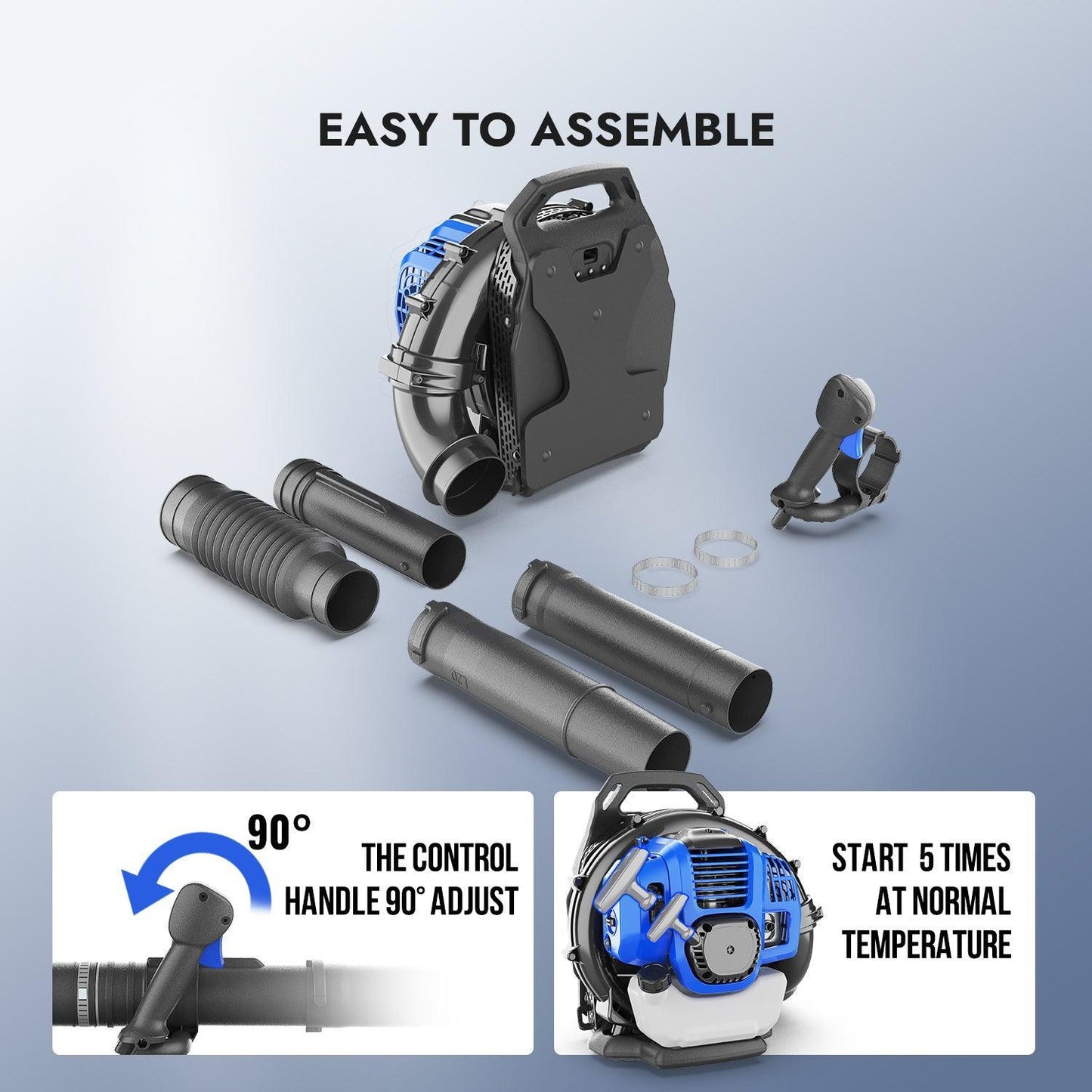 52cc Higher Fuel Efficiency Weed Wacker Gas Powered 3-in-1 String Trimmer & 53cc Leaf Blower Backpack Gas Powered Combo Kit - WILD BADGER POWER