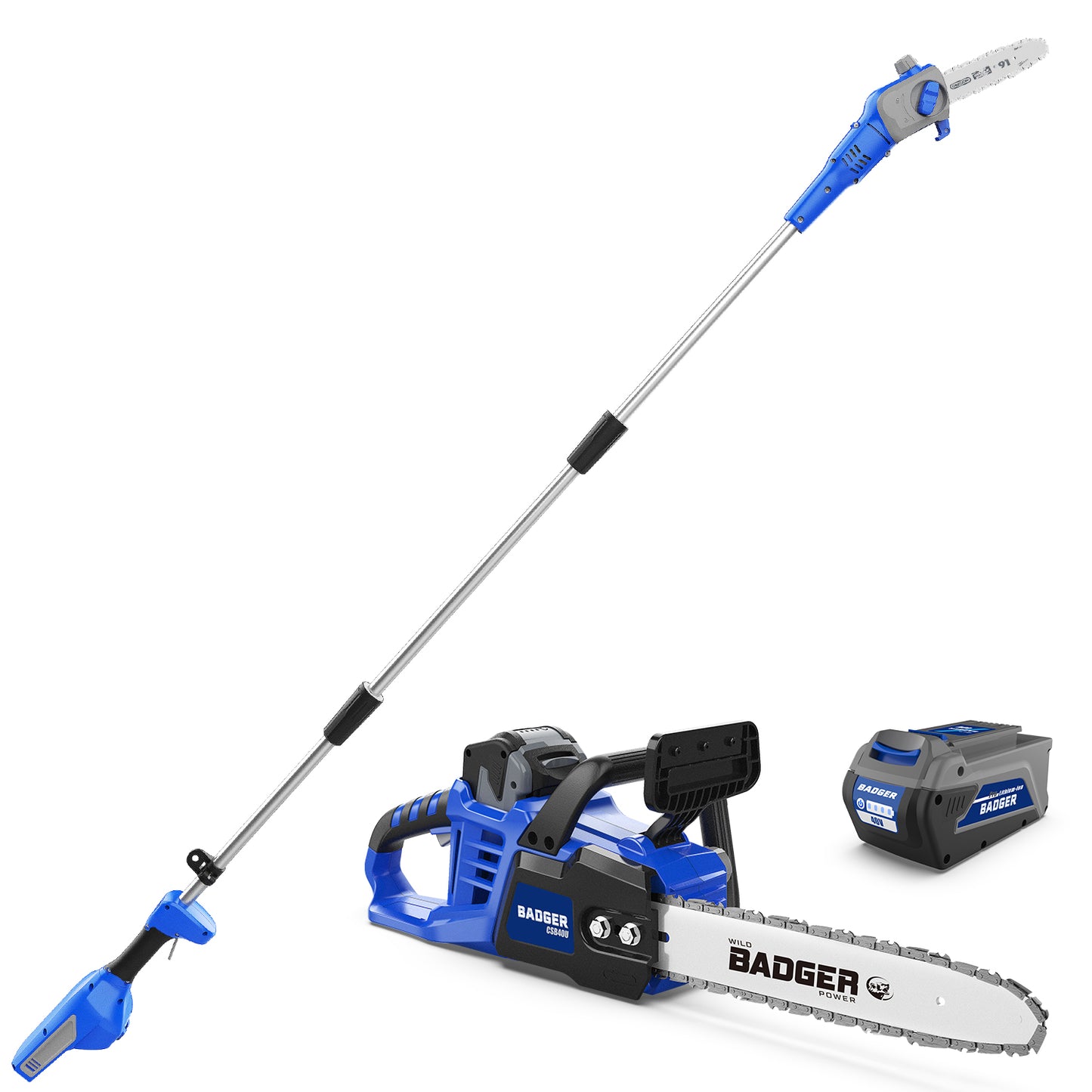 40v 16" Cordless Electric Brushless Chainsaw & 40V 8”-9.18” Portable Cordless Electric Pole Saw Combo Kit - WILD BADGER POWER