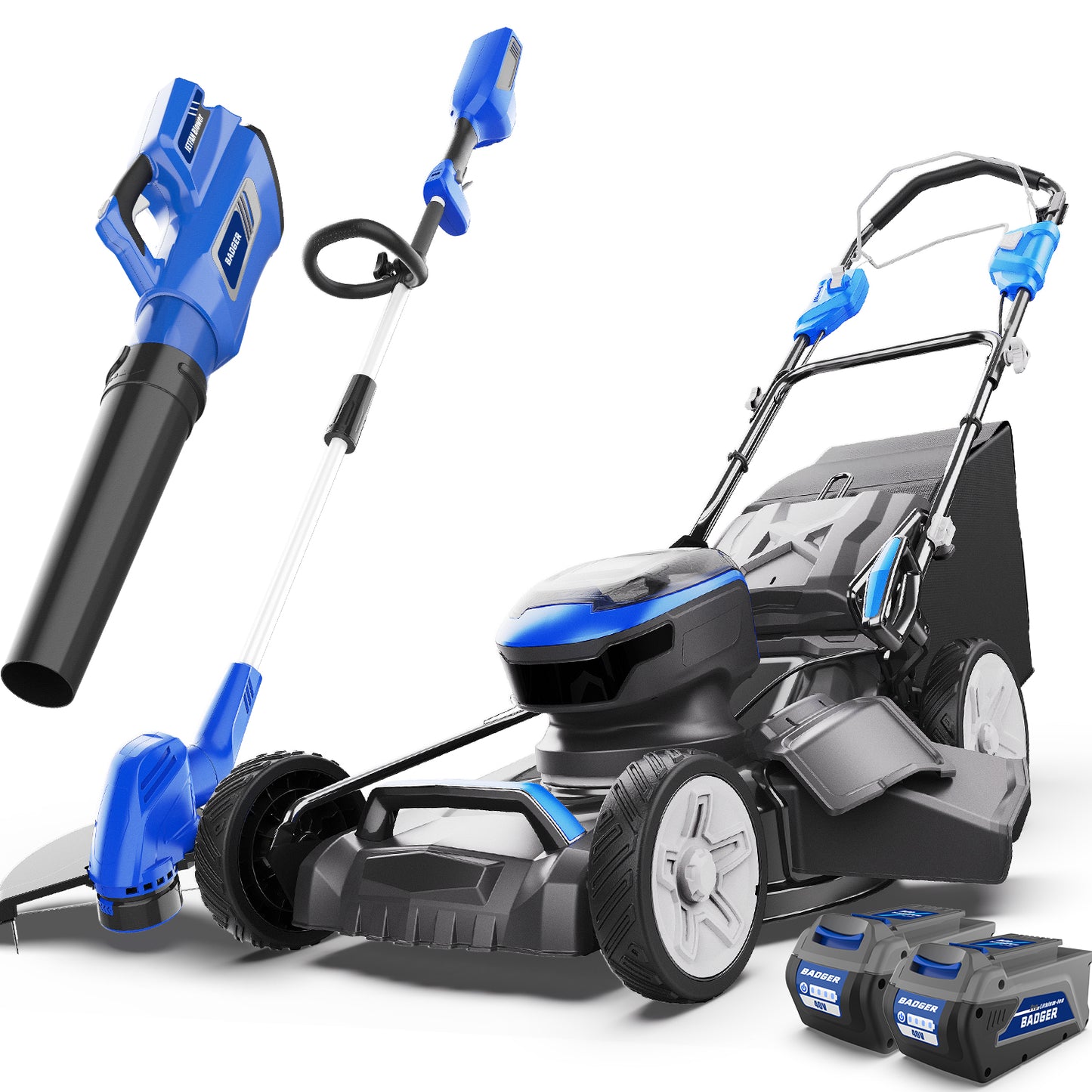 40V Electric Weed Eater & Leaf Blower & 40V 21 In Cordless Self Propelled Electric Lawn Mower Combo Kit - WILD BADGER POWER