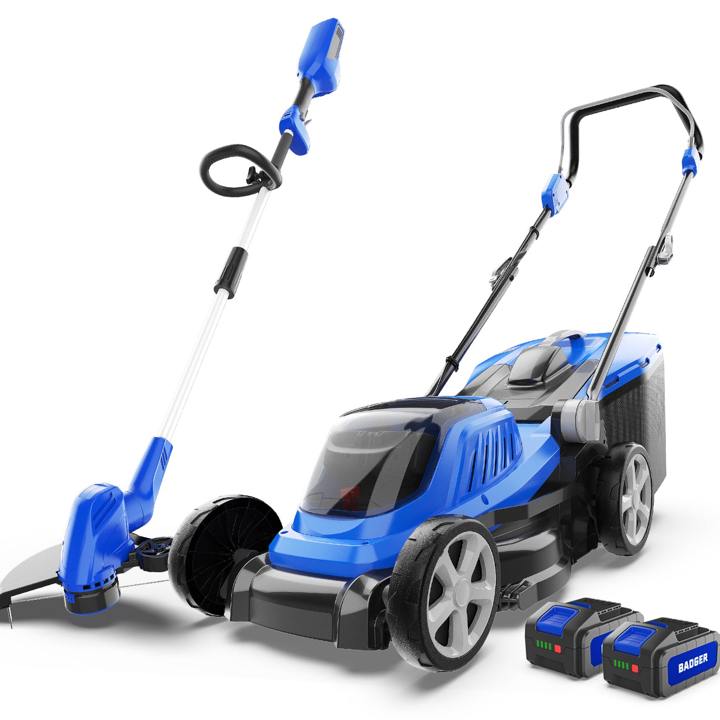 40V 2-in-1 Electric String Trimmer Edger & 40V 16 In Cordless Brushless Electric Lawn Mower Combo Kit - WILD BADGER POWER