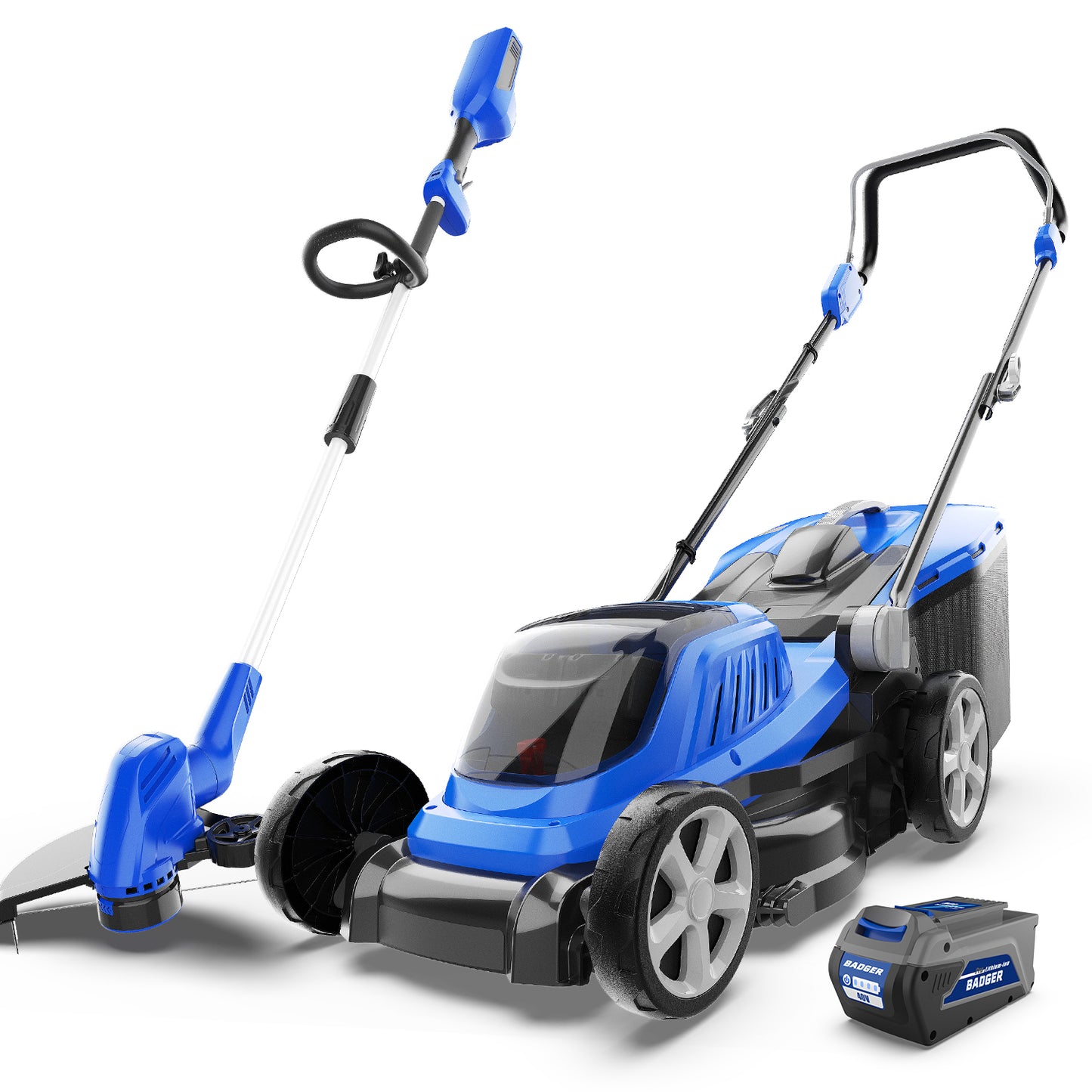 40V 2-in-1 Electric String Trimmer Edger & 40V 18 in Cordless Brushless Lawn Mower Combo Kit - WILD BADGER POWER