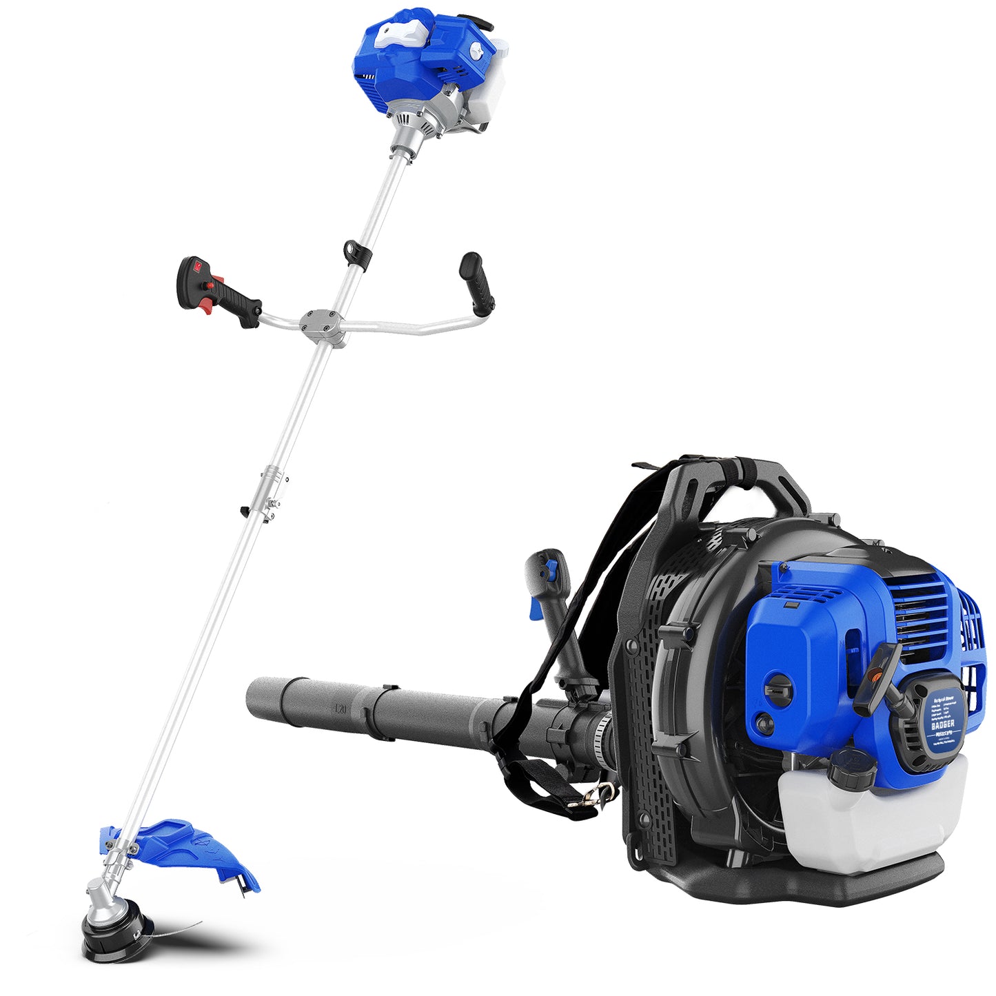 52cc Higher Fuel Efficiency Weed Wacker Gas Powered 3-in-1 String Trimmer & 53cc Leaf Blower Backpack Gas Powered Combo Kit - WILD BADGER POWER