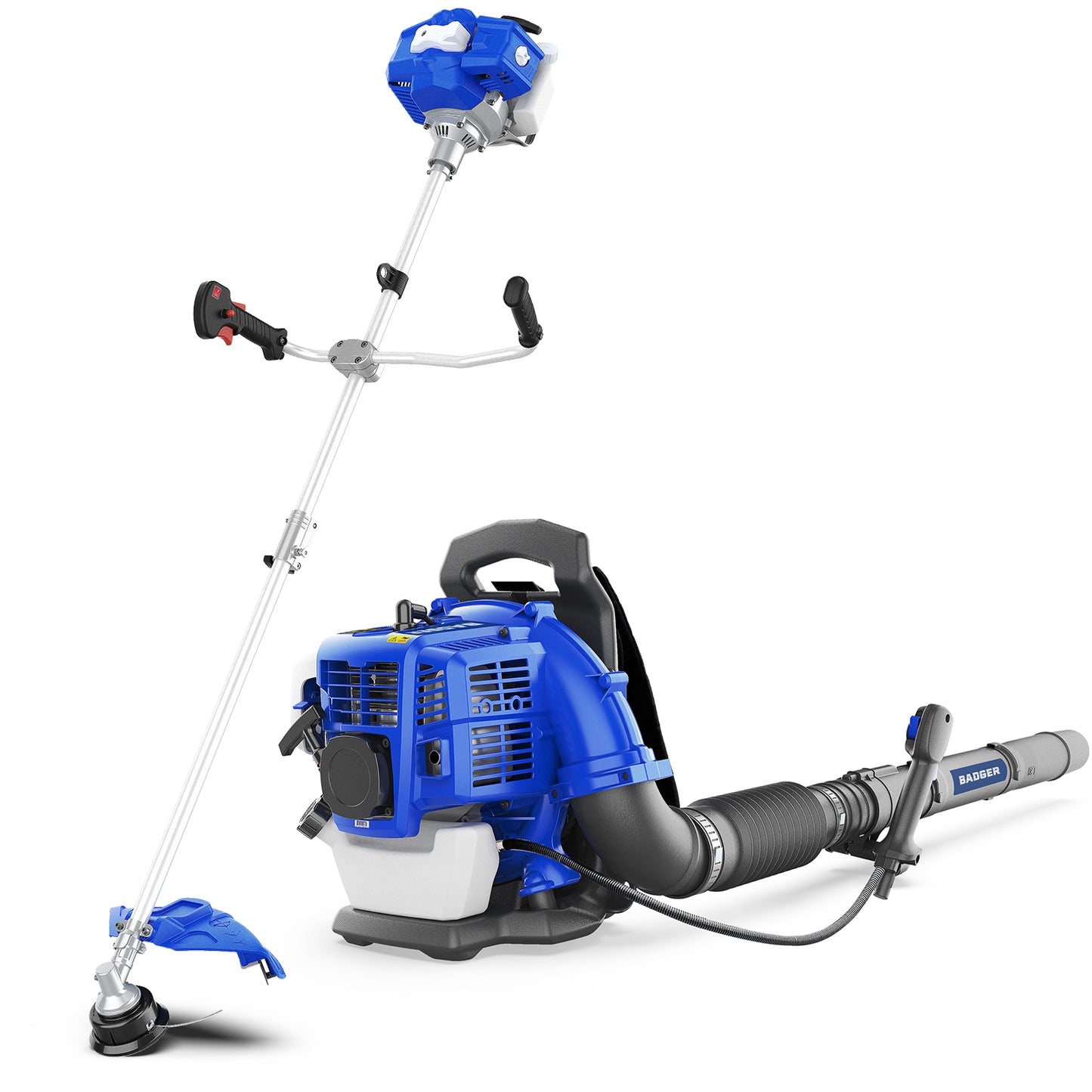 52cc Higher Fuel Efficiency Weed Wacker Gas Powered 3-in-1 String Trimmer & 43cc Lightable Gas Powered Air Flow Leaf Blower Combo Kit - WILD BADGER POWER