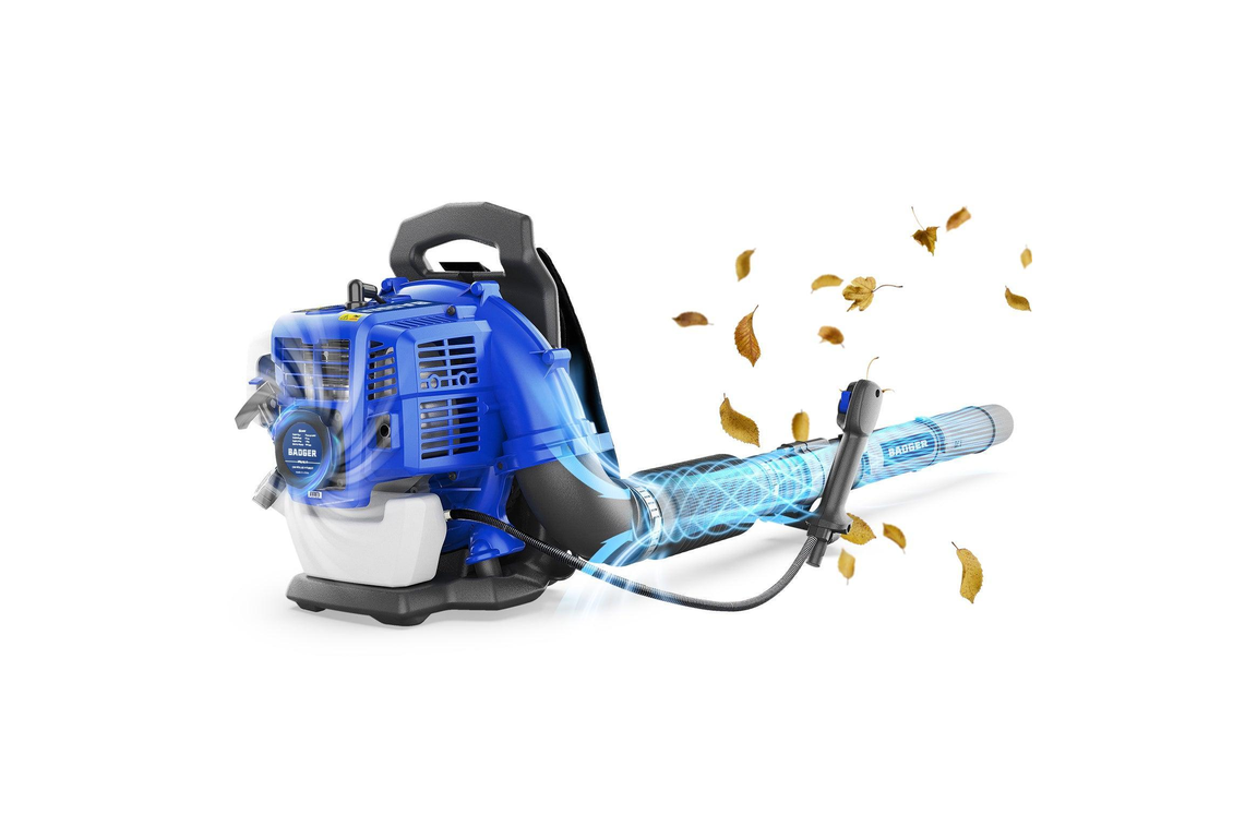 Wild Badger 43cc gas powered backpack leaf blower clearing fall leaves