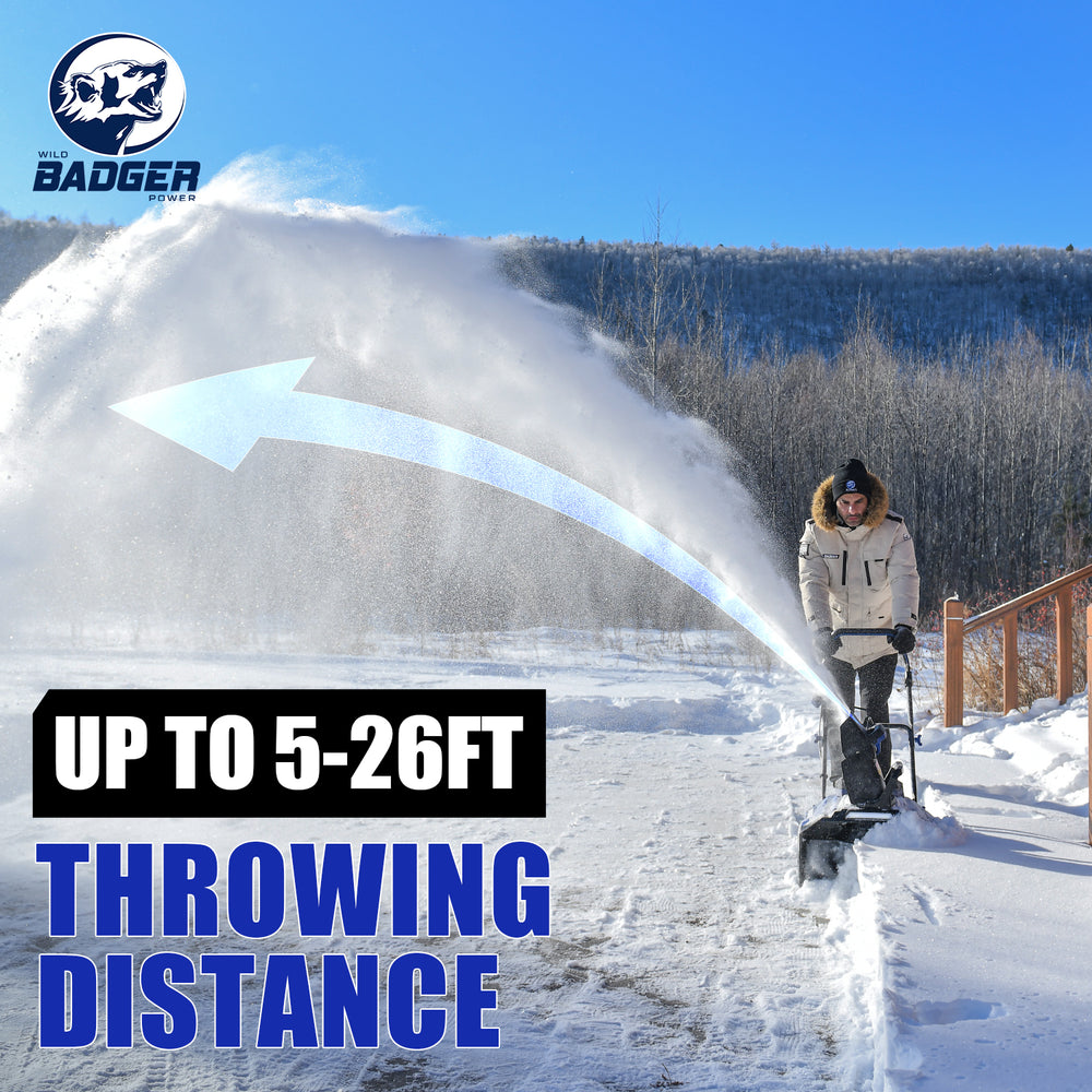 
                  
                    Wild Badger 40V 20 in Cordless Snow Blower with 2 Pcs 4.0Ah Battery & 30-Mins Using
                  
                