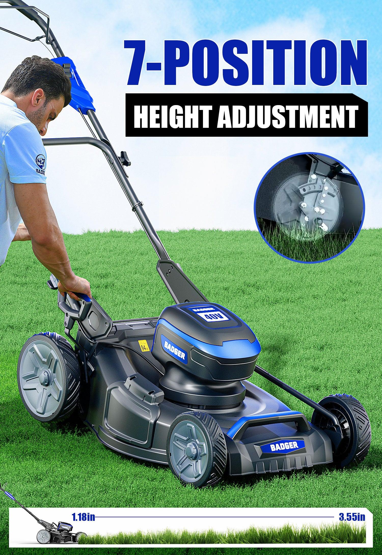 Wild Badger 40V 21 In Cordless Self Propelled Electric Lawn Mower l 7 Height Adjustment - WILD BADGER POWER