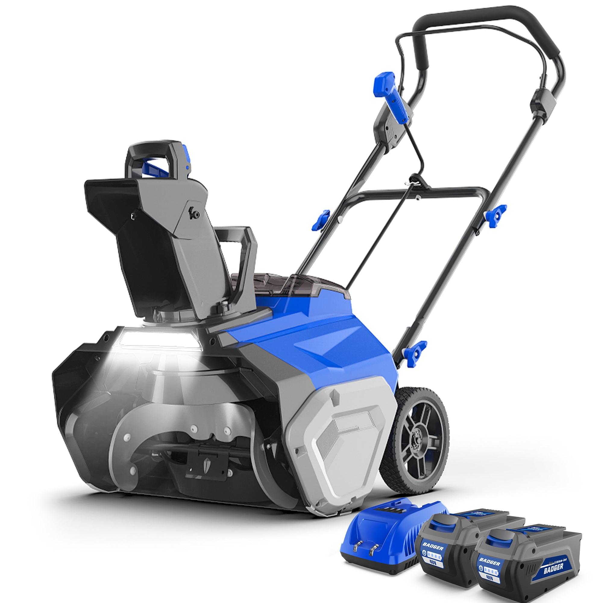 Wild Badger Power 40V ProLine 20" Cordless Snow Blower,26FT Throw,7-Driveway Cap.,Brushless Single-Stage,4.0Ah 2pcs Battety & Fast Charger,LED Lights,Lightweight for Driveways & Sidewalks