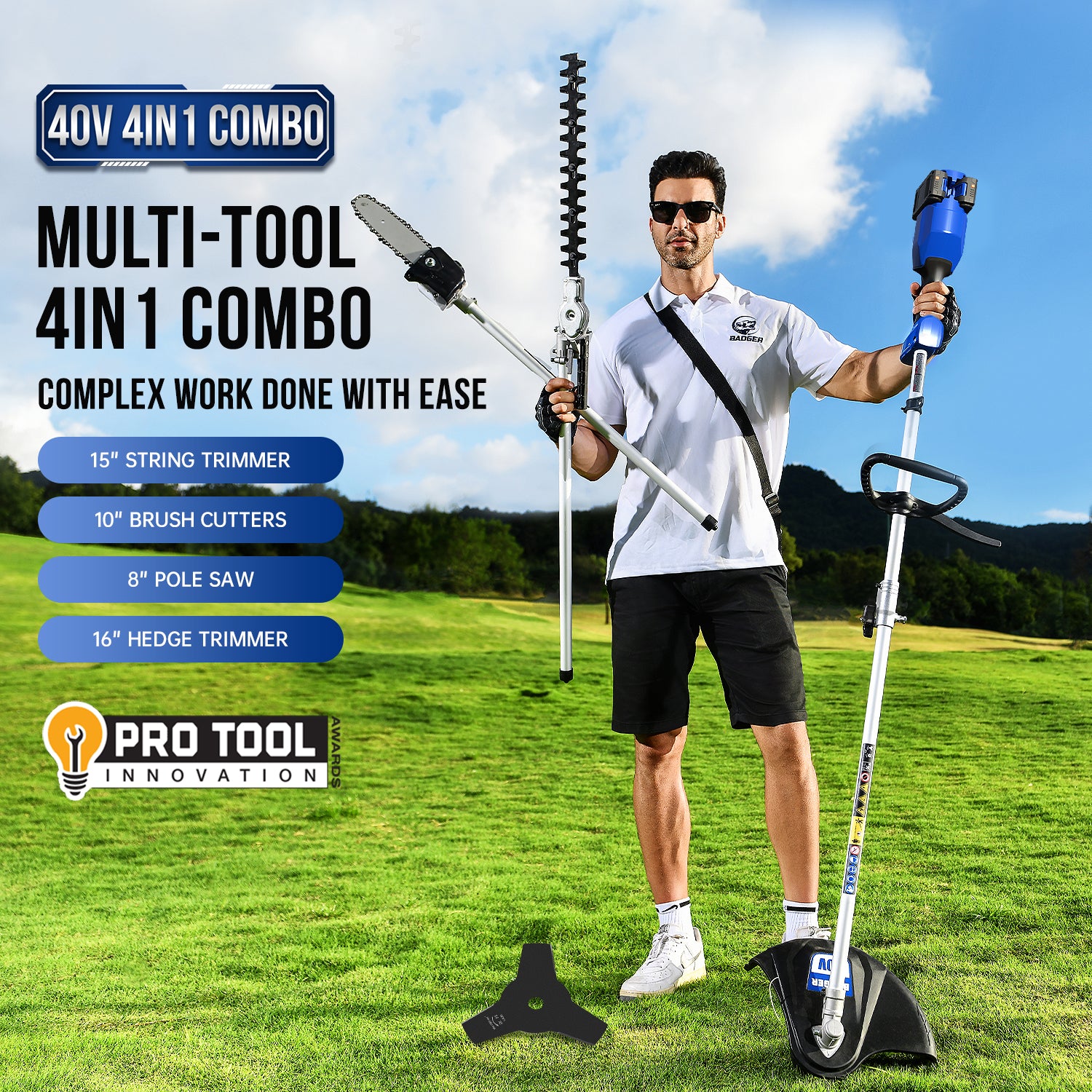Wild Badger New (20V*2) 40V Electric Weed Wacker String Trimmer 4-in-1 Multi Yard Care Tools