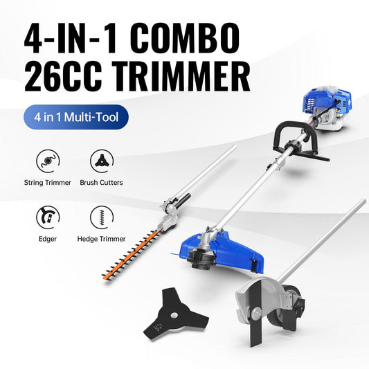 26cc Weed Wacker Gas Powered 4-in-1 String Trimmer Wheeled Edger - WILD BADGER POWER