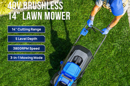 Wild Badger 40V 14In Cordless Brushless Electric Lawn Mower l 5 Height Adjustment - WILD BADGER POWER