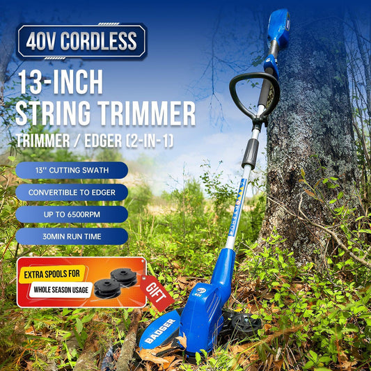 40V 2-in-1 Electric String Trimmer Edger & 40V 16 In Cordless Brushless Electric Lawn Mower Combo Kit - WILD BADGER POWER