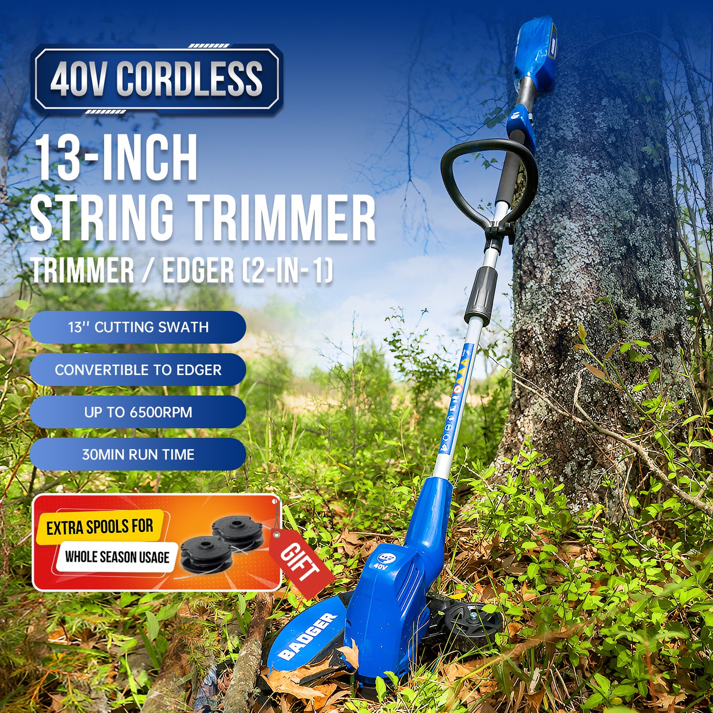 
                  
                    WILD BADGER POWER 2-in-1 String Trimmer/Edger with Auto Feed
                  
                