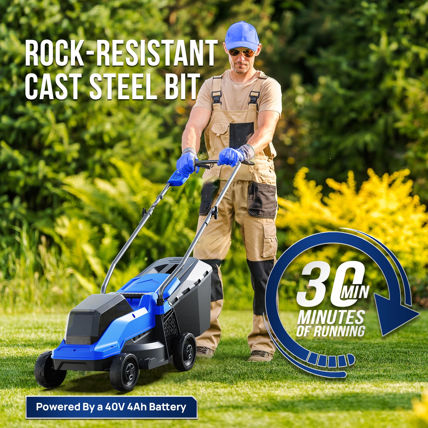 Wild Badger 40V 14In Cordless Brushless Electric Lawn Mower l 5 Height Adjustment - WILD BADGER POWER