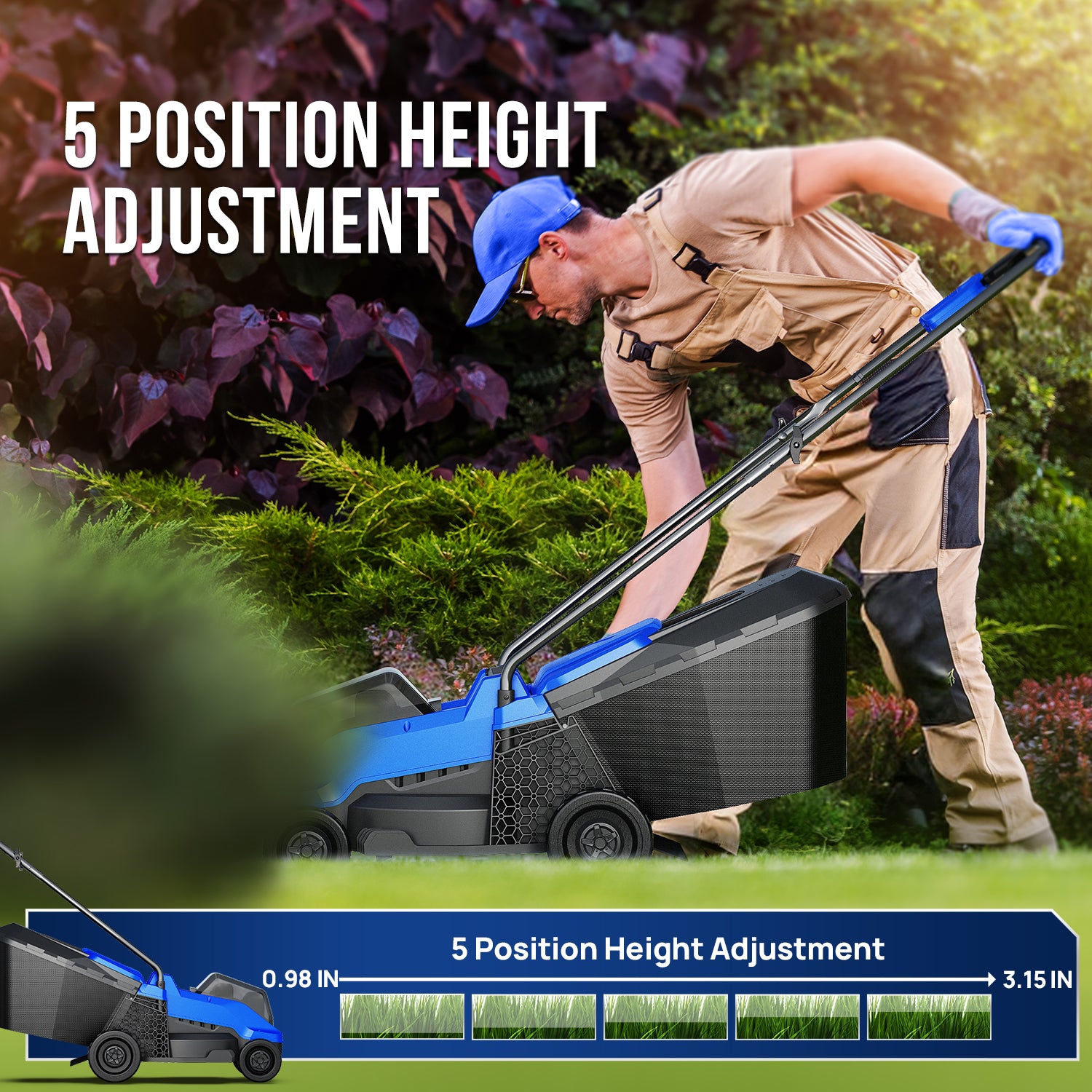 Wild Badger 40V 14In Cordless Brushless Electric Lawn Mower l 5 Height Adjustment - WILD BADGER POWER