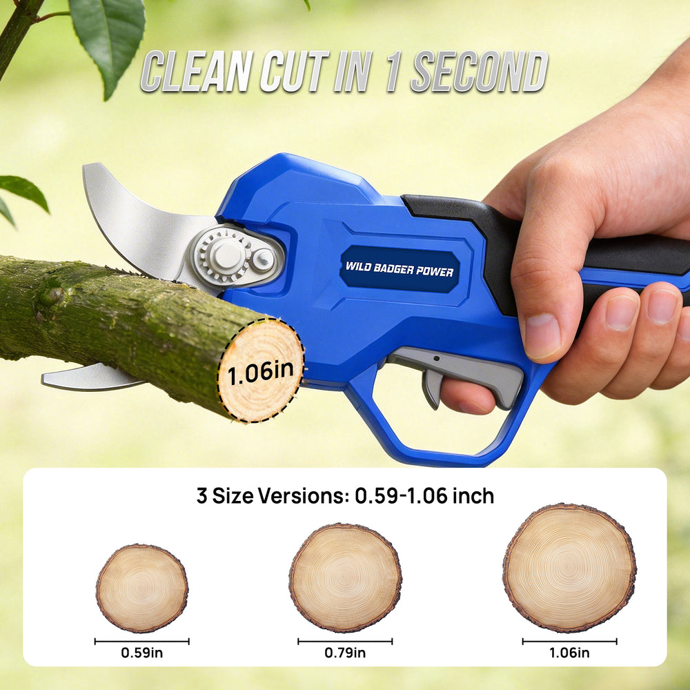 electric scissors for garden Wild Badger Power 20V Cordless Electric Pruning Shears, Brushless Motor Battery Powered Electric Pruner with Battery & Charger Included, One-Hand Garden Tool for Tree Branches and Yard Trimming– WILD BADGER POWER