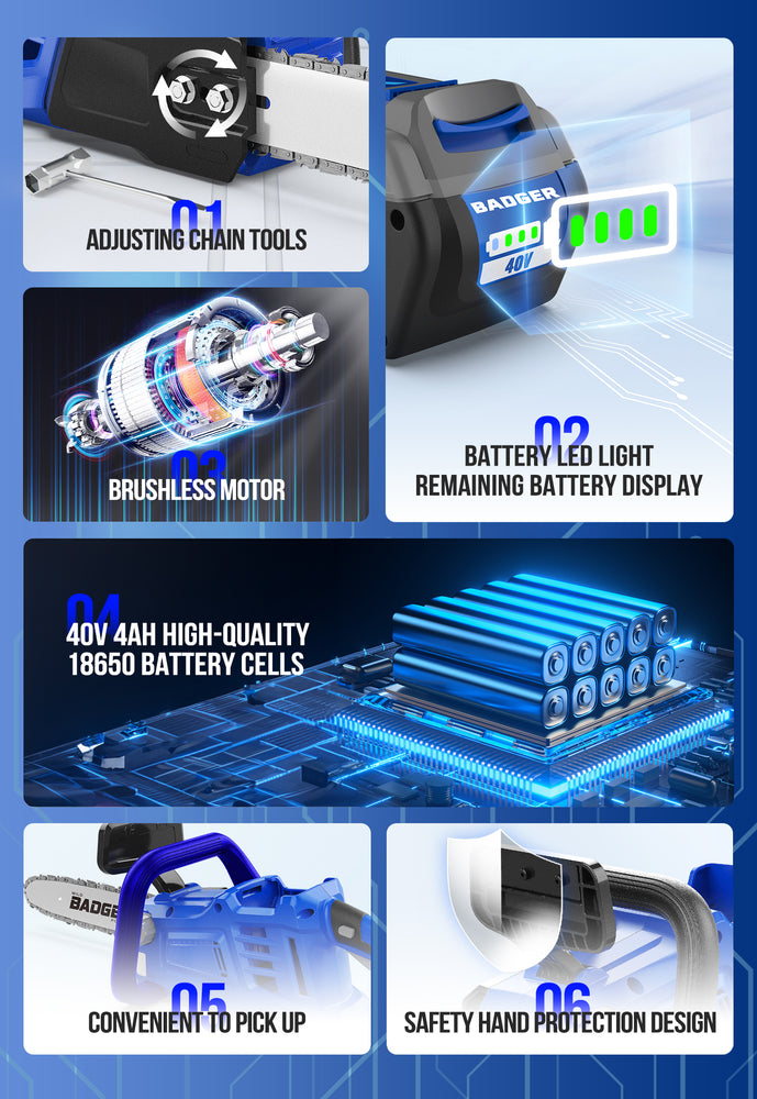 
                  
                    Wild Badger 40v 16" Cordless Electric Brushless Chainsaw |4.0 Ah Battery | 7500 RPM Motor - WILD BADGER POWER
                  
                