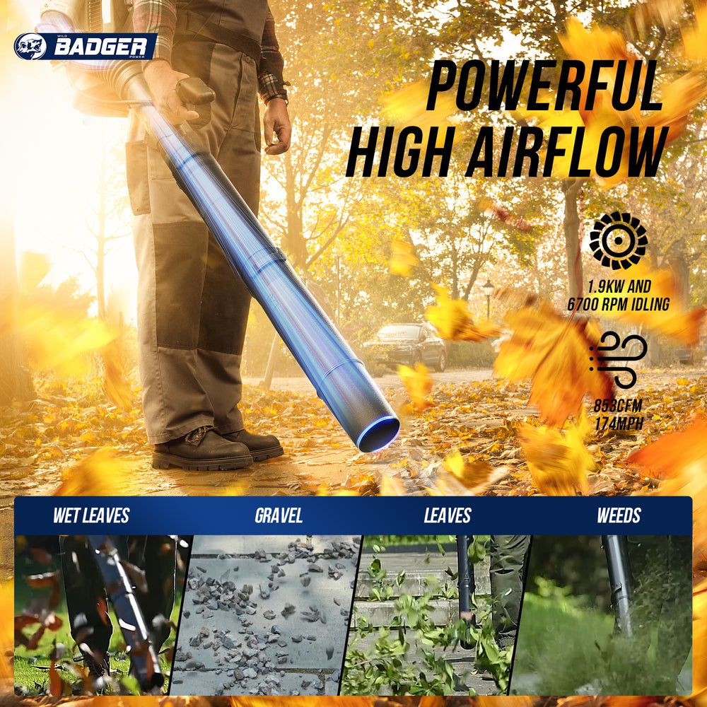 
                  
                    Wild Badger 53cc Leaf Blower Backpack Gas Powered Strong & High Air flow 853CFM
                  
                