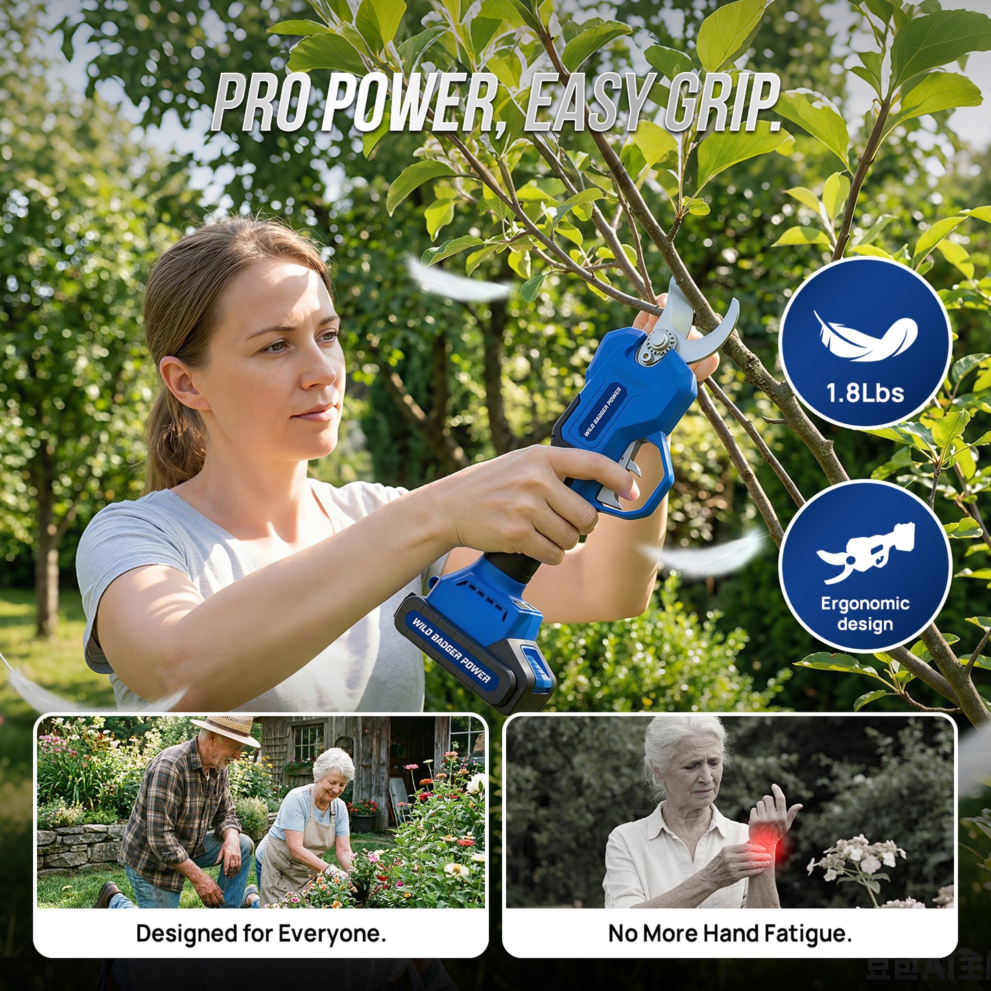 
                  
                    Wild Badger Power 20V Cordless Electric Pruning Shears, Brushless Motor Battery Powered Electric Pruner with Battery & Charger Included, One-Hand Garden Tool for Tree Branches and Yard Trimming
                  
                
