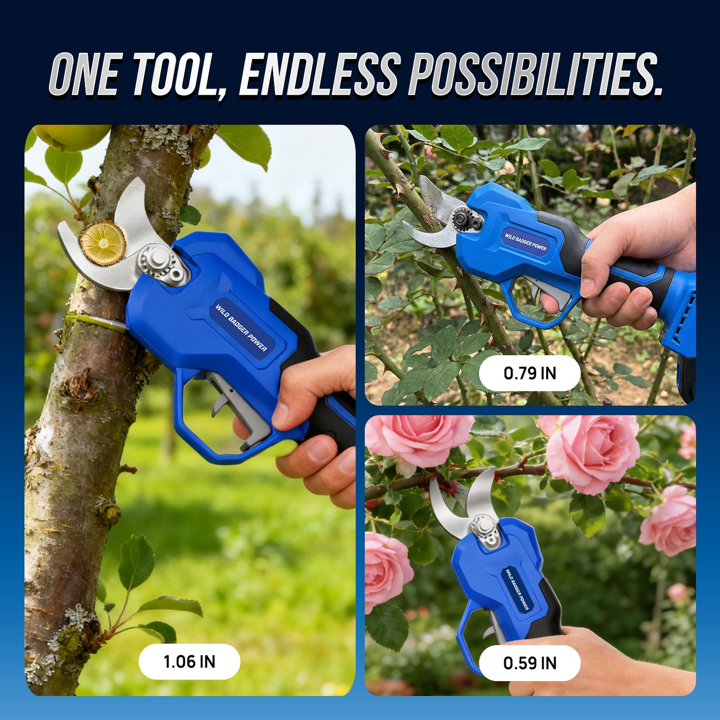 
                  
                    Wild Badger Power 20V Cordless Electric Pruning Shears, Brushless Motor Battery Powered Electric Pruner with Battery & Charger Included, One-Hand Garden Tool for Tree Branches and Yard Trimming
                  
                